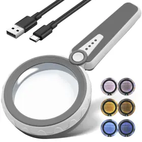 6007605012 Huiboer 45x Magnifying Glass With Light For Reading Large 4.6 Inch Rechargeable Led Mag