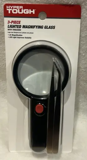 Hyper Tough 820909820291 New 3-piece Led Lighted 3x Magnifying Glass With Tweezers Improves Visibility