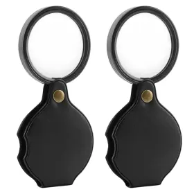 Iayokocc 22424703 2pcs 20x Small Pocket Magnify Glass With Rotating Protective Pu Leather Sheat