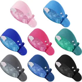 Lined-2 Jamntower 8 Pcs Satin Lined Scrub Cap Women Nurse Hat With Button And Sweatband Adjusta