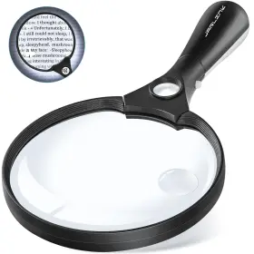 Jarlink 840120604142 Large Magnifying Glass With Light 10x 20x 45x Illuminated Handheld Magnifier