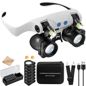 Jarlink Mg003bw Magnifying Glasses With Led Light Hands Free Magnifier 14 Interchangeab