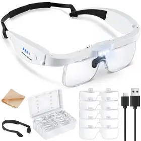 0.75-4.0x Jarlink Mg004w Magnifying Glass With Light Glasses 5 Lenses And 3