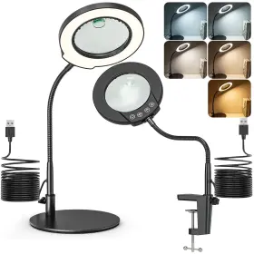 Jbst074 Jubor 10x 15x Magnifying Glass With Light And Stand 5 Led Color Modes Stepless Dim