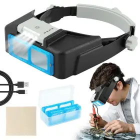 Kakalote 22386600 Headband Magnifier With Light Rechargeable Magnifying Glasses For Close Work 1.5