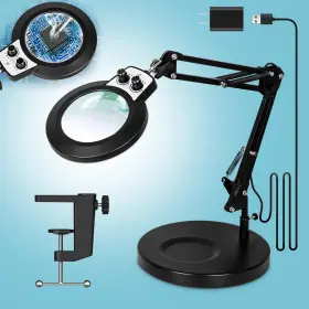 12x-tj-ys Kuvrs 12x Magnifying Glass With Light And Stand 2-in-1 Large Base Clamp Led Magn