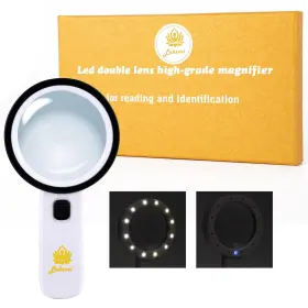Lakzmi 860008761316 30x Magnifying Glass With Light 12 Led And 1 Uv High Grade Large Illuminated