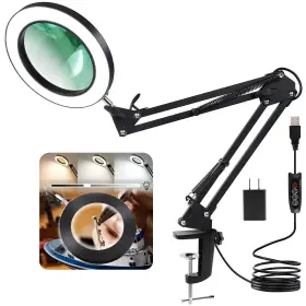 Lancosc 706336204876 10x Magnifying Glass With Light And Stand Real Lens 3 Color Modes Step