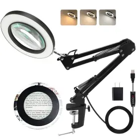Lancosc 759389988606 5x Magnifying Glass With Light And Stand 3 Color Modes Stepless Dimmable 8-