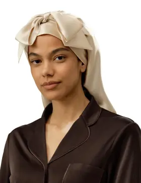 Rdus91a6064a-370ye-os-fba Lilysilk 100% Mulberry Silk Sleep Cap Women Extra Long Tie Bow Bonnet Night Hair