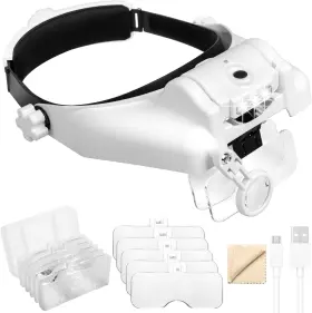 Linkhood 744110634716 Headband Magnifier Glasses 1x To 14x Rechargeable Head With