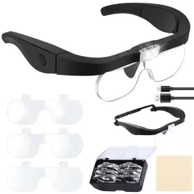 H10060 Lpluziyyds Headband Magnifying Glass Rechargeable Head Magnifier Glasses With 2 Led Lig