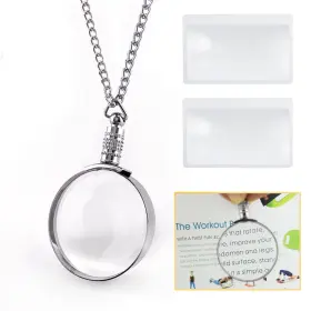 M Magdepo 426909651250 3x Magnifying Glass Pendant Necklace Silver Portable Magnifier 1.5 Inch