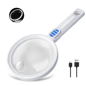 6912-wt-bl Magnibulls Large Magnifying Glass With Light 5.12 Inch Rechargeable Magnifier 5 Color M