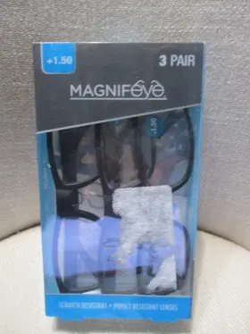 85752 Magnifeye 3 Pair 1.50 Scratch Resistant/impact Resistant Lenses Black New