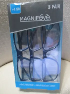 85755 Magnifeye 3 Pair 1.50 Scratch Resistant/impact Resistant Lenses Blue New