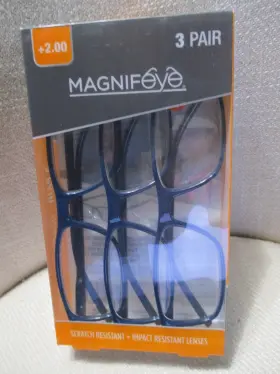 85756 Magnifeye 3 Pair 2.00 Scratch Resistant/impact Resistant Lenses Blue New
