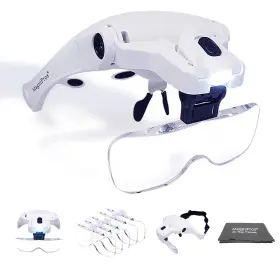 Magnipros 700987222876 Led Illuminated Headband Magnifier Visor 2 Powerful Lights 5 Detachab