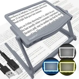 Magnipros 850052380090 5x Rechargeable Led Page Magnifier 3 Stepless Color Light Modes Foldabl