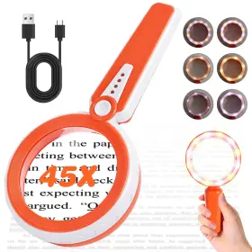 Magnus Opus Mo-sg-hz90-03orange 45x Magnifier With Light 4.6-inch 1200mah Usb Rechargeable 6 Color Modes Fo