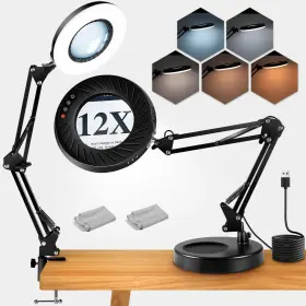 Marca F Cil 093337513503 12x Magnifying Glass With Light And Stand 2-in-1 Desk
