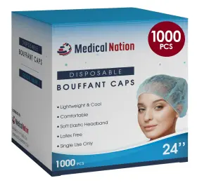 Bc-b24 Medical Nation Bc-b24/1000 24 Inch Disposable Bouffant Caps Hair Net Case Of 1000 Blue Non-woven Non-p