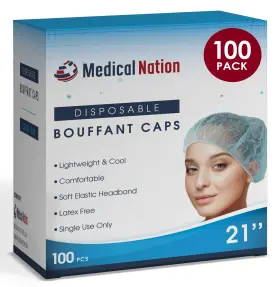 Mn-21 Medical Nation 21 Inch Disposable Bouffant Caps Pack Of 100 Blue Hairnets Non-woven Non-p