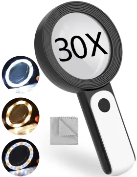 Nanyang 779566073222 Magnifying Glass 30x Handheld With Light 18led 3 Color Mo
