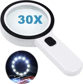 Nazano 783889623699 Magnifying Glass With 12 Led Lights 30x Double Lens Handheld