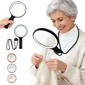 Necaiel 717496010443 Hands-free Neck Wear Magnifying Glass With Light - 3 Lighting Modes Detachab