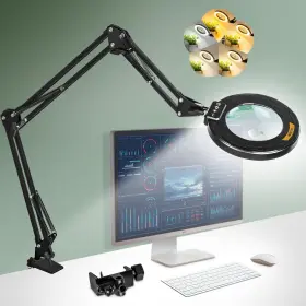 Nu-jm650-30x Nueyio Ultra Long 3-section Swing Arm 12x 30x Magnifying Glass With Light And Stand
