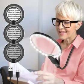 Hqm19b0703gbfdj01 Qgzql Upgrade Rechargeable 6x Hands Free Magnifying Glass With 24 Leds Dark Black