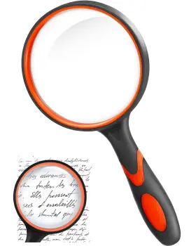 Fdj01 Qiifaiikooii Magnifying Glass 10x Handheld For Seniors Reading Small Prints Orange 50mm