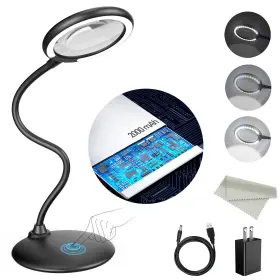 Raweao 717373384940 5x Rechargeable Magnifying Glass With Light And Stand Dimmable Lighted