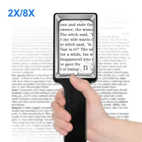 Redtagtown 616361643307 2x 8x Led Lighted Magnifying Glass For Reading Seniors Low Vision Handheld Black