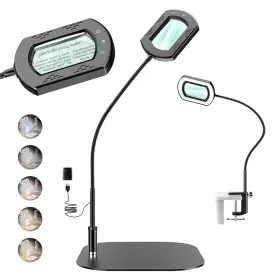 H035lwp01bl Risirica 15x Large Magnifying Glass With Light And Clamp 5 Color Modes Stepless Dimmab