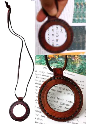 Ts-7888912 Sara Nautical Vintage Leather Strap Necklace Magnifying Glass Magnifier Pendant