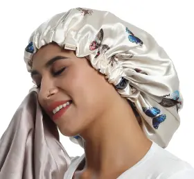 Wzkhsc002-butterfly Saymre 100% Mulberry Silk Lined Bonnet Adjustable Satin Sleep Cap 19 Momme Bonn