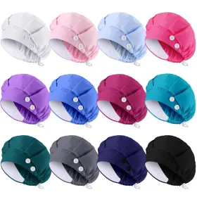 Loo-shyyween-2730 Shyyween 12 Pcs Bouffant Nurse Caps With Button Sweatband Adjustable Scrub Cap Elastic
