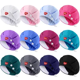 Loo-shyyween-2732 Shyyween 12 Pcs Bouffant Nurse Caps Button Sweatband Adjustable Elastic Tie Back Hat