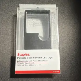 St56455 Staples Portable Magnifier 2x Led Light Ultra-slim Black With Travel Pouch