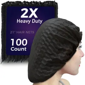 S-606 Supplytuff 100 Count 2x Heavy Duty Hair Nets Food Service Black 21 Inch Disposable Hairne