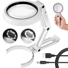 Surenshy 762409000950 30x 10x Magnifying Glass With Light And Stand Foldable Handheld G