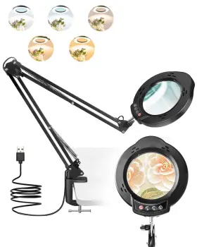 Fm02s Tanyo 10x Magnifying Glass With Light And Clamp 5 Color Modes Stepless Dimmable Le