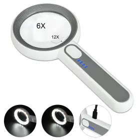 6516magnifier Techshare 6x 12x Hand Held Magnifying Glass With Light Magnifier Adjustable