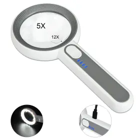 Techshare 658360110268 5x 12x Magnifying Glass With Light Lightweight Rechargeable