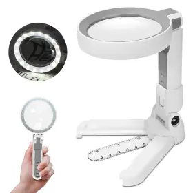 Dh75smagnifier Techshare 4x Rechargeable Magnifying Glass With 18 Led Light Foldable Handheld Stand