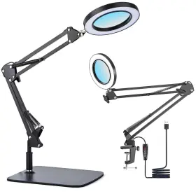 Tioneger 753853200942 15x Magnifying Glass Lamp With Clamp And Stand 72 Leds Desk 3 Colo