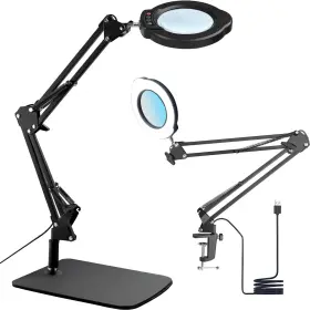 Tioneger 784482207590 15x Magnifying Glass Desk Lamp Led With Base And Clamp 5 Color Mo