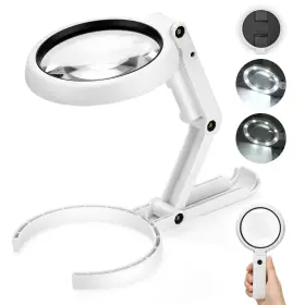 T-0290hm-wh Tobegiga 22x 10x Magnifying Glass With Light And Stand 3.35inch Large Foldable Handhe